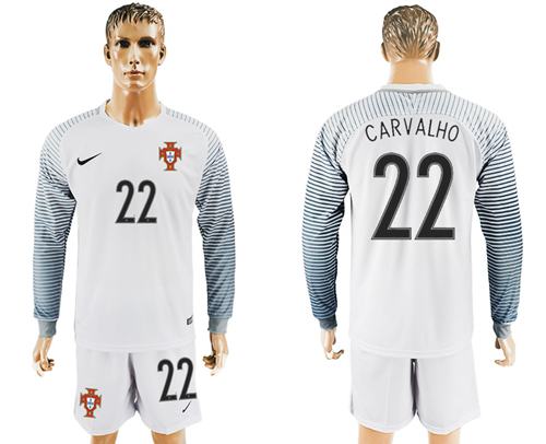 Portugal #22 Carvalho White Goalkeeper Long Sleeves Soccer Country Jersey - Click Image to Close